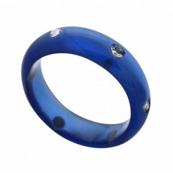 BAGUE ANNEAU RESINE BLEU 6 CRISTAUX DE SWAROVSKI