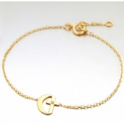 BRACELET PLAQUE OR LUNE CROIX + 1 CZ