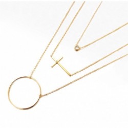 COLLIER PLAQUE OR 3 RANGS CERCLE/CROIX/OZ SERTI CLOS