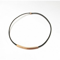 BRACELET ELASTIQUE NOIR TUBE PLAQUE OR