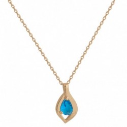 COLLIER 42+3CM PENDENTIF PLAQUE OR 1 MOTIF OZ BLEU TOPAZE