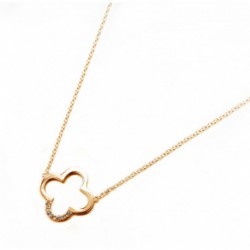 COLLIER 42CM PLAQUE OR FLEUR AJOURE CZ