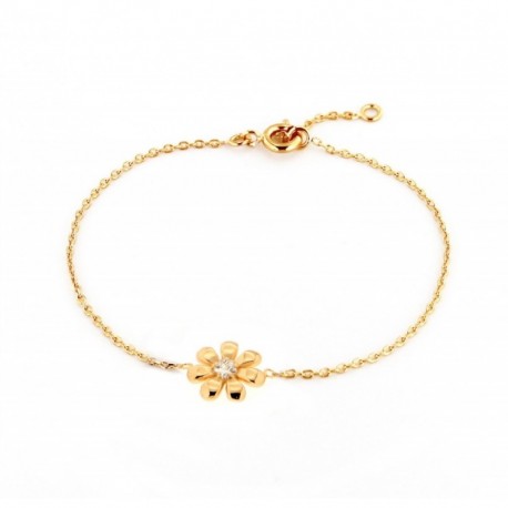 BRACELET 18CM PLAQUE OR FLEUR 1CZ