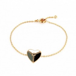 BRACELET 18CM PLAQUE OR COEUR EMAIL GRIS BLANC NOIR OXYDE DE ZIRCONIUM