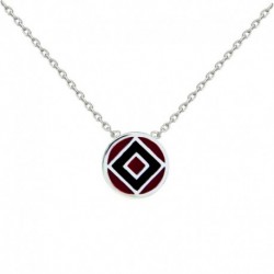 COLLIER 42CM ARGT MEDAILLE ROUGE ET NOIR