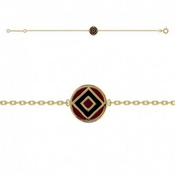 BRACELET 18CM PL OR MEDAILLE ROUGE ET NOIR