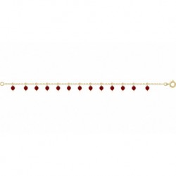 BRACELET 21 CM PLAQUE OR PAMPILLES BEADS GRENAT