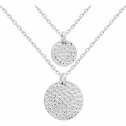 COLLIER DOUBLE RANGS 42CM AGT 2 PASTILLES MARTELEES