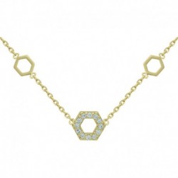 COLLIER 42CM PL OR OCTOGONE SERTI DE OZ