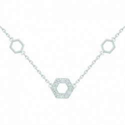 COLLIER 42CM ARGT OCTOGONE SERTI DE OZ