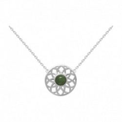 COLLIER 42CM AGT CABOCHON VERT JADE