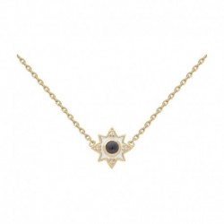 COLLIER 42CM POR ETOILE EMAIL BLANCHE CABOCHON DIOPSIDE NOIR