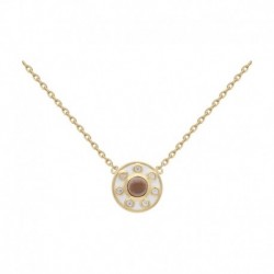 COLLIER 42CM POR ROND EMAIL ET OZ BLANC CABOCHON QUARTZ FUME