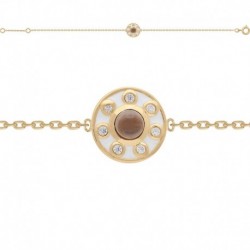 BRACELET 18CM POR ROND EMAIL ET OZ BLANC CABOCHON QUARTZ FUME
