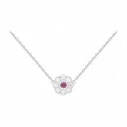COLLIER 42CM ARGT FLEUR OZ BLANC CABOCHON AMETHYST