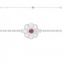 BRACELET 18CM ARGT FLEUR OZ BLANC CABOCHON AMETHYST