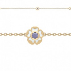 BRACELET 18 CM POR FLEUR EMAIL BLANC ET IOLITE VIOLETTE