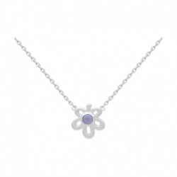 COLLIER 42 CM ARGT CABOCHON IOLITE FLEUR