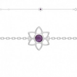 BRACELET 18 CM ARGT FLEUR CABOCHON AMETHYSTE