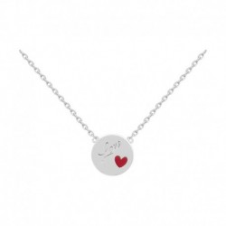 COLLIER 42CM ARGT LOVE COEUR ROUGE