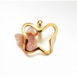 PENDENTIF PLAQUE OR PAPILLON+PAPILLON CRISTAL
