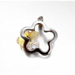 PENDENTIF ARGENT 925 FLEUR ET FLEUR CRISTAL