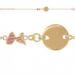 BRACELET 16CM PLAQUE RONDE GUADELOUPE EMAIL ROSE VIOLET