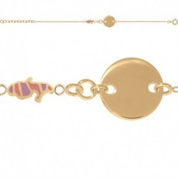BRACELET 16CM PLAQUE RONDE MARTINIQUE EMAIL ROSE VIOLET