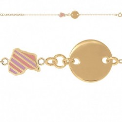 BRACELET 16CM PLAQUE RONDE GUYANE EMAIL ROSE VIOLET