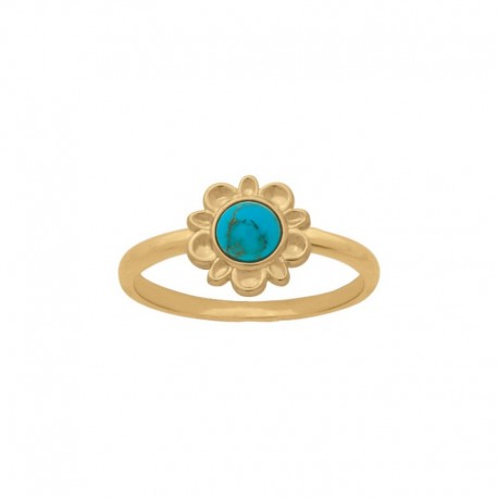 BAGUE P.OR FLEUR TURQUOISE SYNT