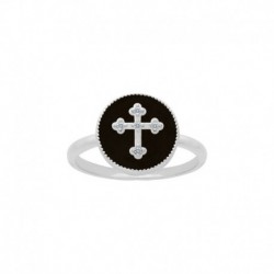 BAGUE AGT RESINE NOIRE CROIX OZ