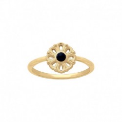 BAGUE P.OR FLEUR AJOUREE CAB NOIR