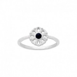 BAGUE AGT FLEUR AJOUREE CAB NOIR