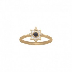 BAGUE ARGT RH ETOILE EMAIL BLANCHE CABOCHON DIOPSIDE NOIR