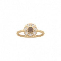 BAGUE POR RONDE EMAIL ET OZ BLANC CABOCHON QUARTZ FUME