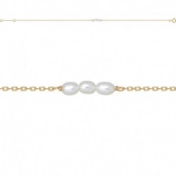 BRACELET 18CM CM P.OR 3 PERLES D`EAU DOUCE