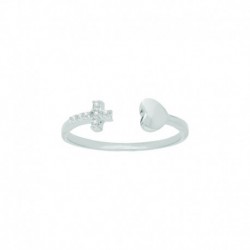 BAGUE AGT OUVERTE CROIX OZ COEUR
