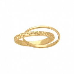 BAGUE ACIER FINITION DOREE 2 JONCS MARTELEE LISSE