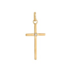 PEND ACIER DORE MOTIF CROIX+CZ CENTRE