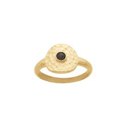 BAGUE ACIER DORE MARTELE CABOCHON NACRE