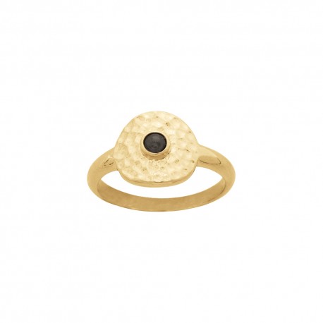 BAGUE ACIER DORE MARTELE CABOCHON NACRE