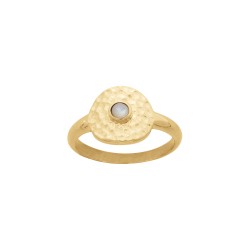 BAGUE ACIER DORE MARTELE CABOCHON NACRE