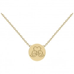 COLLIER 42CM PLAQUE OR OISEAUX AMOUREUX