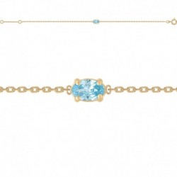 BRACELET 18CM P.OR OZ OVALE BLEU AQUAMARINE