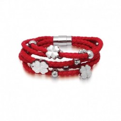 BRACELET ACIER TRES CUIR ROUG+TREFLE