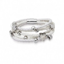 BRACELET ACIER TRES CUIR BLANC + TREFLE