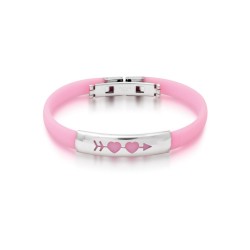 JONC ACIER CAOUTCHOUC ROSE PLAQ COEUR/FLECH