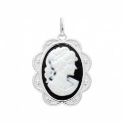 PEND AGT OVALE PETALE CAMEE NOIR 13*18