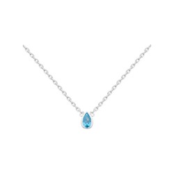 COLLIER 42CM AGT GOUTTE OZ SERTI CLOS AQUAMARINE 