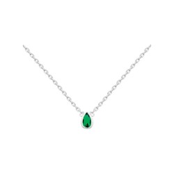 COLLIER 42CM AGT GOUTTE OZ SERTI CLOS VERT 